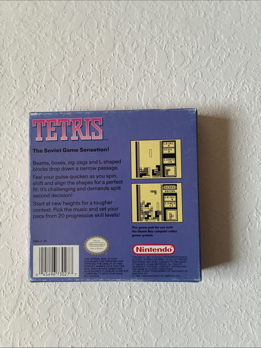 Nintendo Tetris Game Boy Box - Blue with Multicolor Blocks NO GAME - Picture 2 of 3